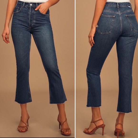 BOYISH The Darcy High Rise Crop Flare Leg Jeans The Searchers Dark Wash Sz 25 - Picture 1 of 13